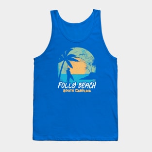 Retro Sunset Folly Beach South Carolina Surfing // Retro Carolina Beach Tank Top